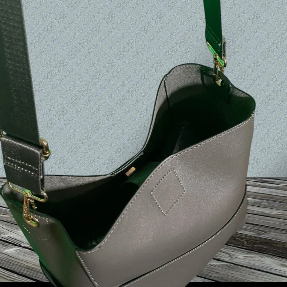 Mersi Vegan Leather Demi Bucket Bag With Detachable Straps Gray